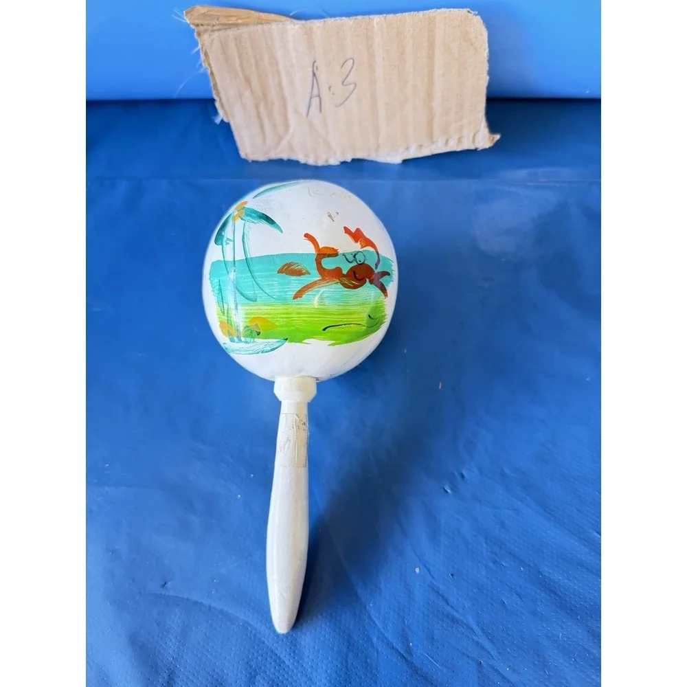 Vintage Hand Painted Wooden Tropical Fish Maraca Rattle Decor